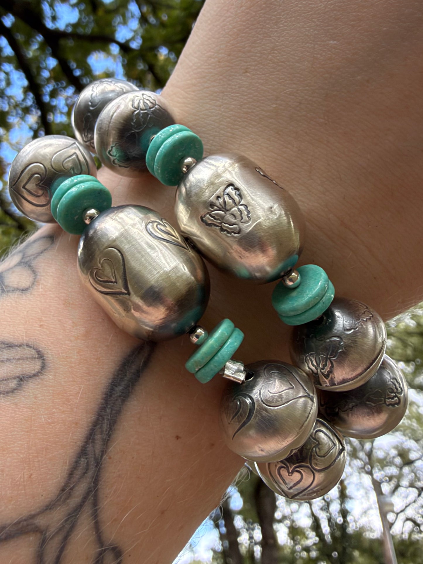 Tysha Aparicio | Sterling Silver and Turquoise Stretchy Bracelet