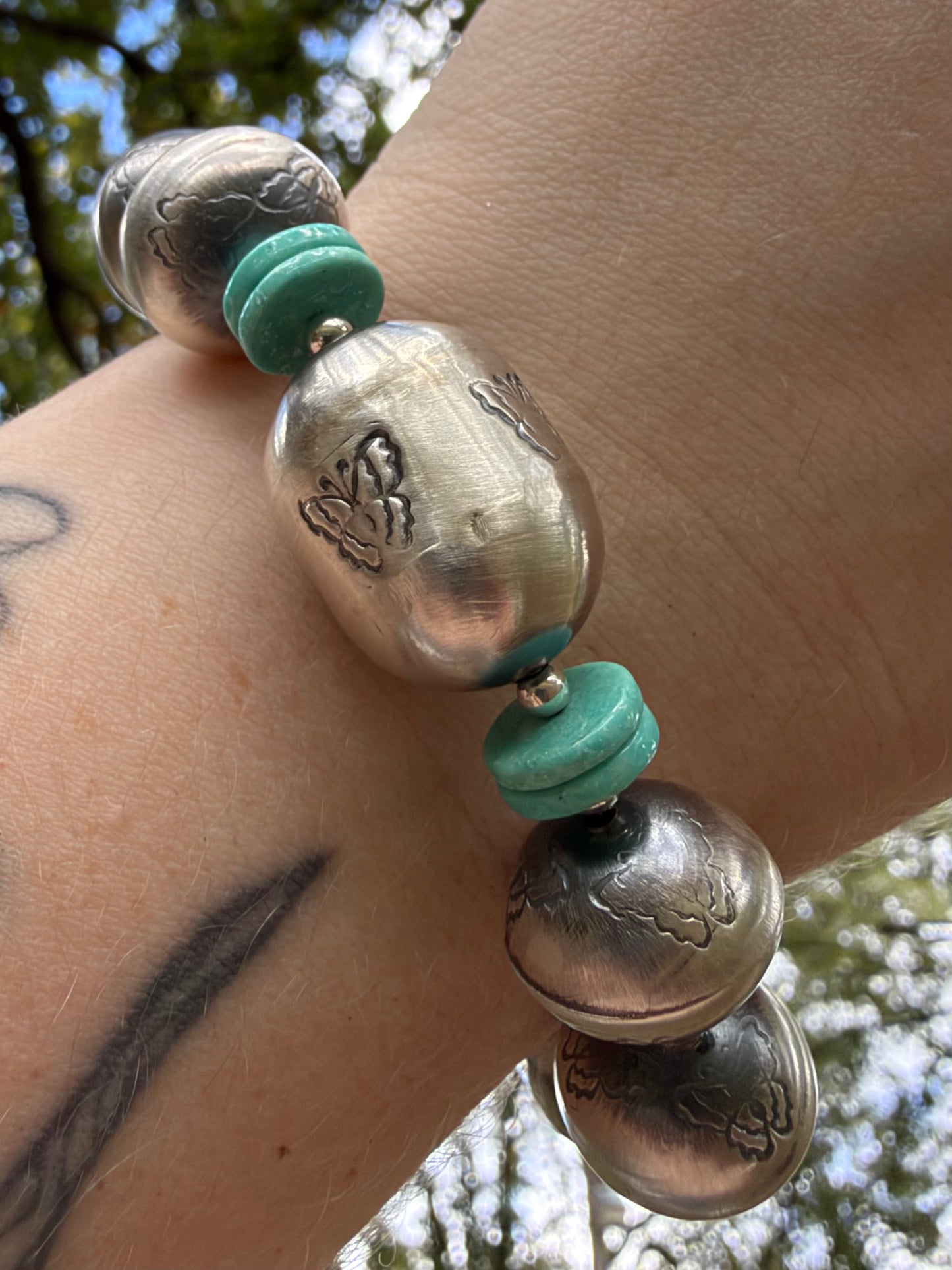 Tysha Aparicio | Sterling Silver and Turquoise Stretchy Bracelet