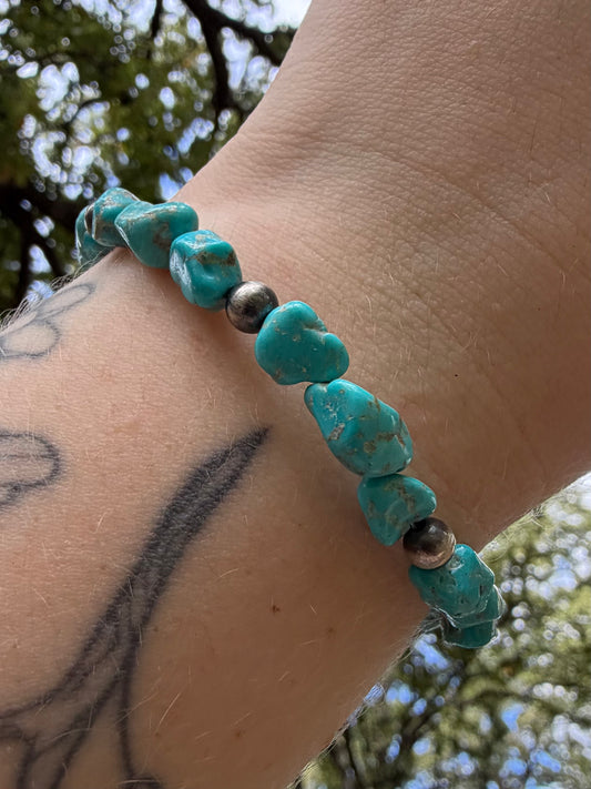 Doreen Jake | 4MM Sterling Silver Pearls Turquoise Bracelet