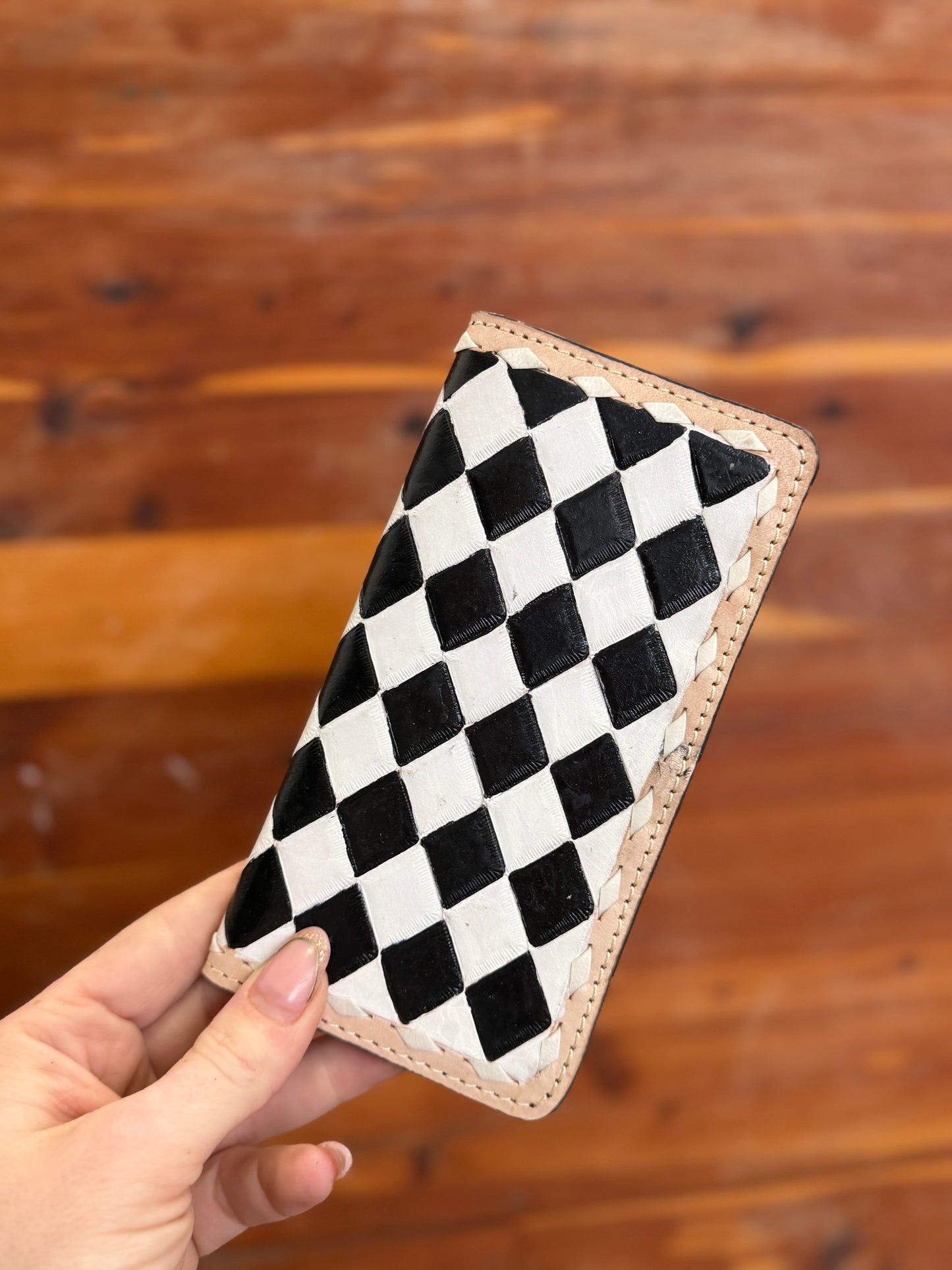 Black and White Checkered Fringe Crossbody and Wallet SET