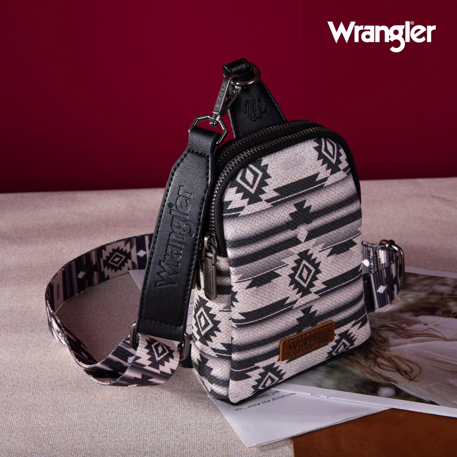 Wrangler Southwestern Print Canvas Crossbody Sling Chest Bag
