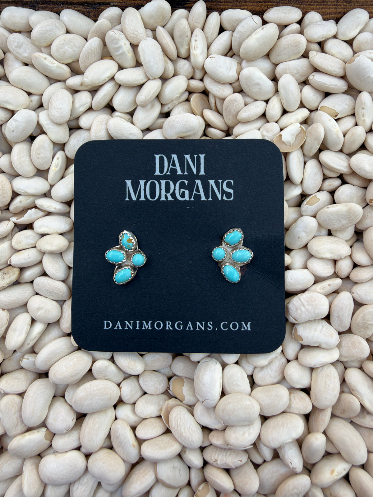 Genuine Kingman Turquoise Cluster Stud Earrings | 925 Sterling Silver | NON NATIVE NOT SIGNED