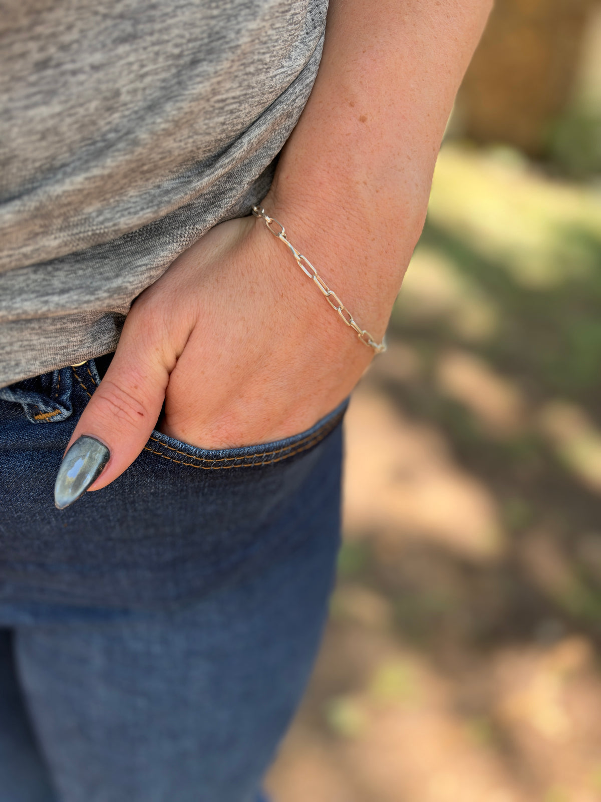 Sally Shurley Native-Made 925 Sterling Silver Paperclip Chain Bracelet | 8 Inches