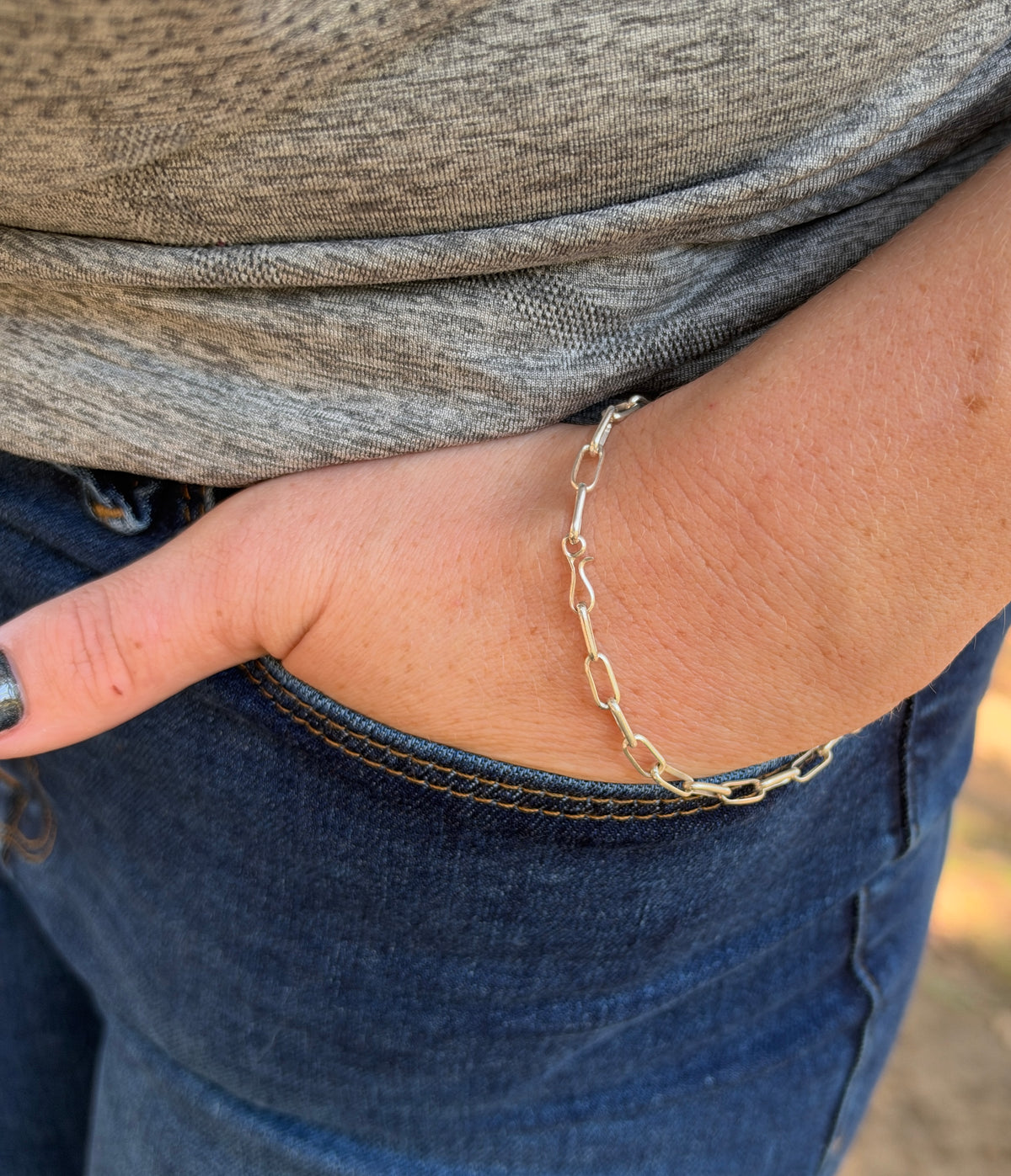 Sally Shurley Native-Made 925 Sterling Silver Paperclip Chain Bracelet | 8 Inches