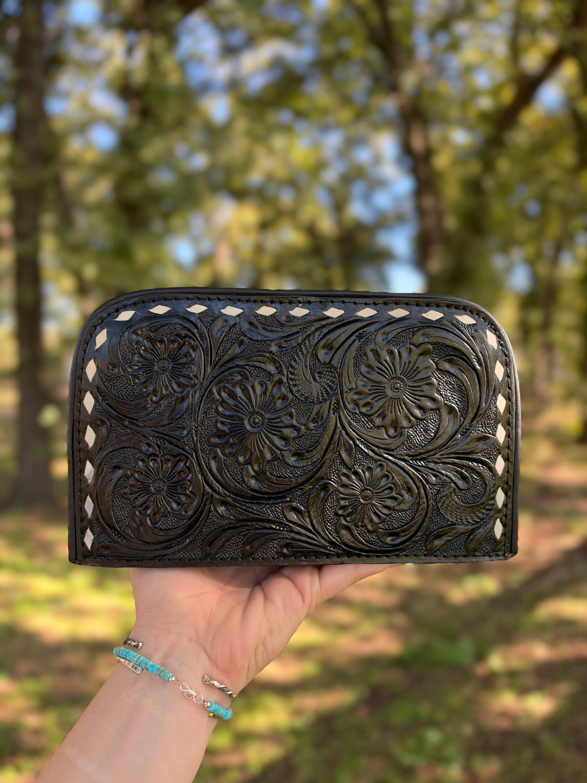Western Floral Tooled Leather Tissue Box Cover