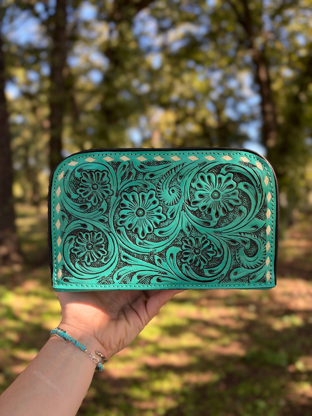 Western Floral Tooled Leather Tissue Box Cover