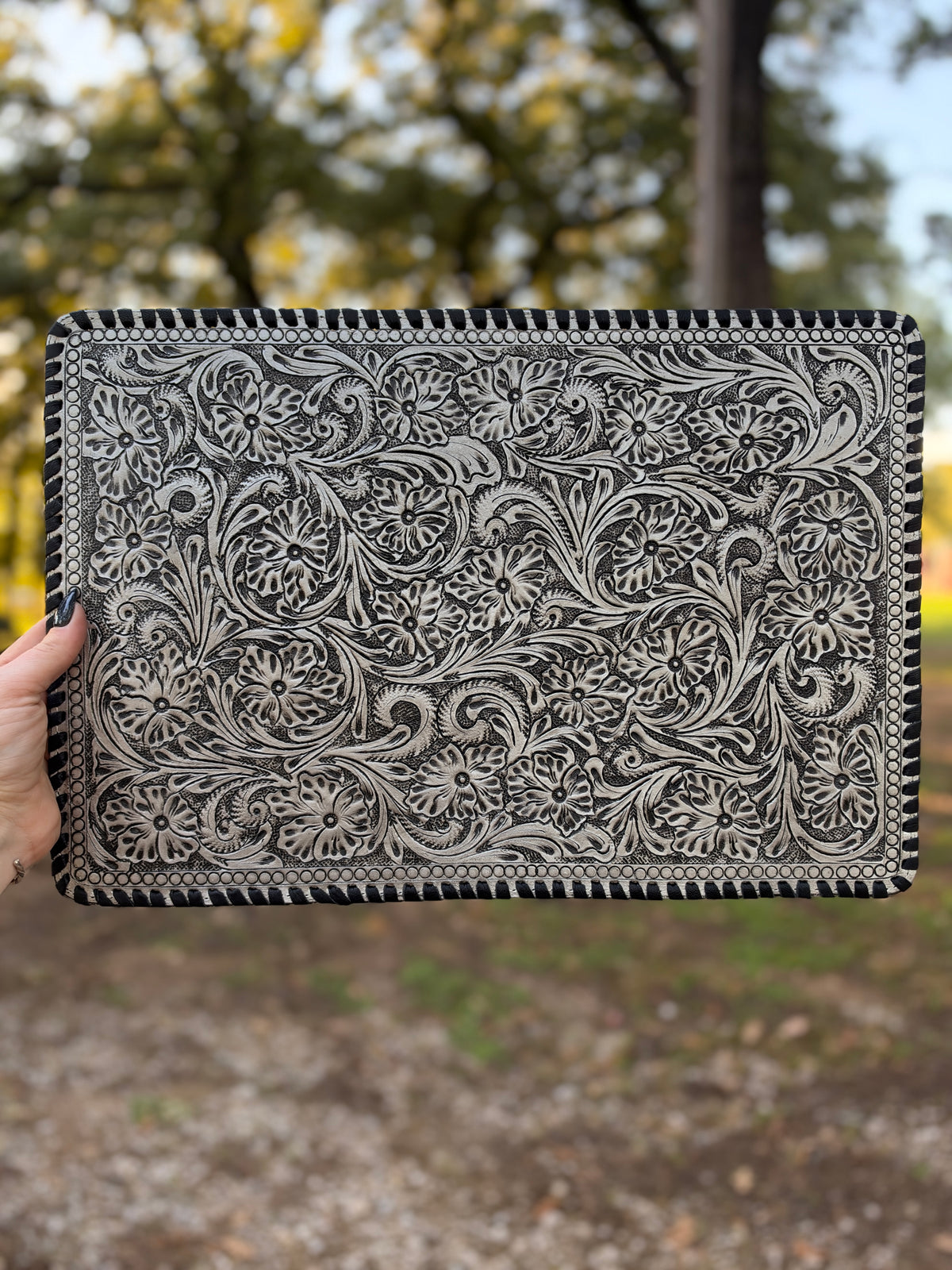 Western Floral Tooled Leather Placemats