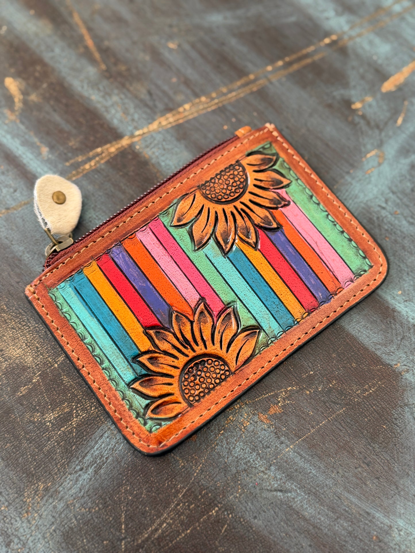 Genuine Leather Hand-Painted Mini Wallet Card Case