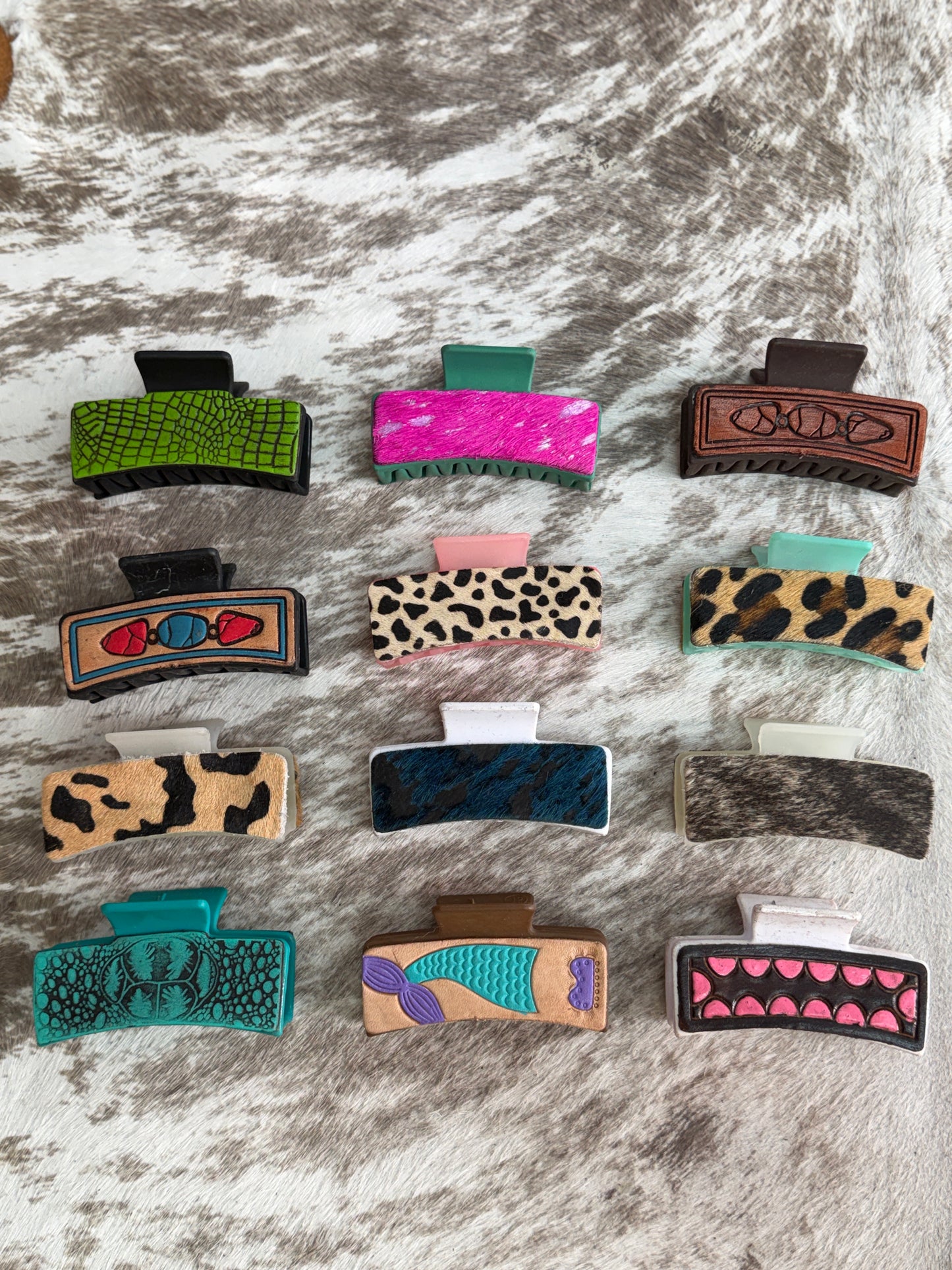 Western Genuine Leather & Cowhide Hair Clip Set (2 Pack)