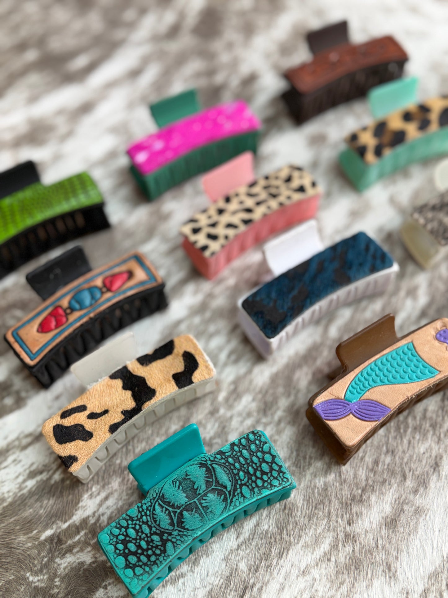 Western Genuine Leather & Cowhide Hair Clip Set (2 Pack)