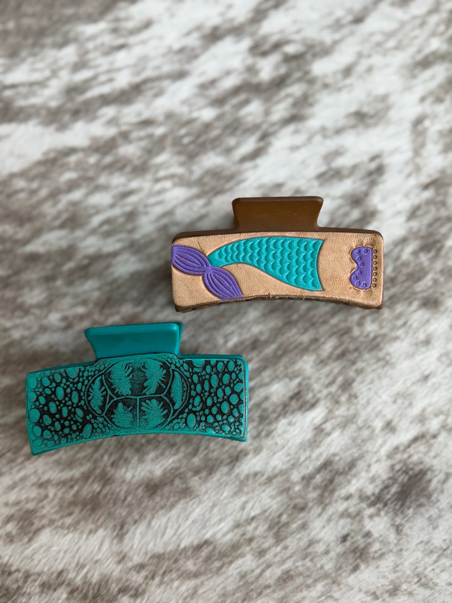 Western Genuine Leather & Cowhide Hair Clip Set (2 Pack)