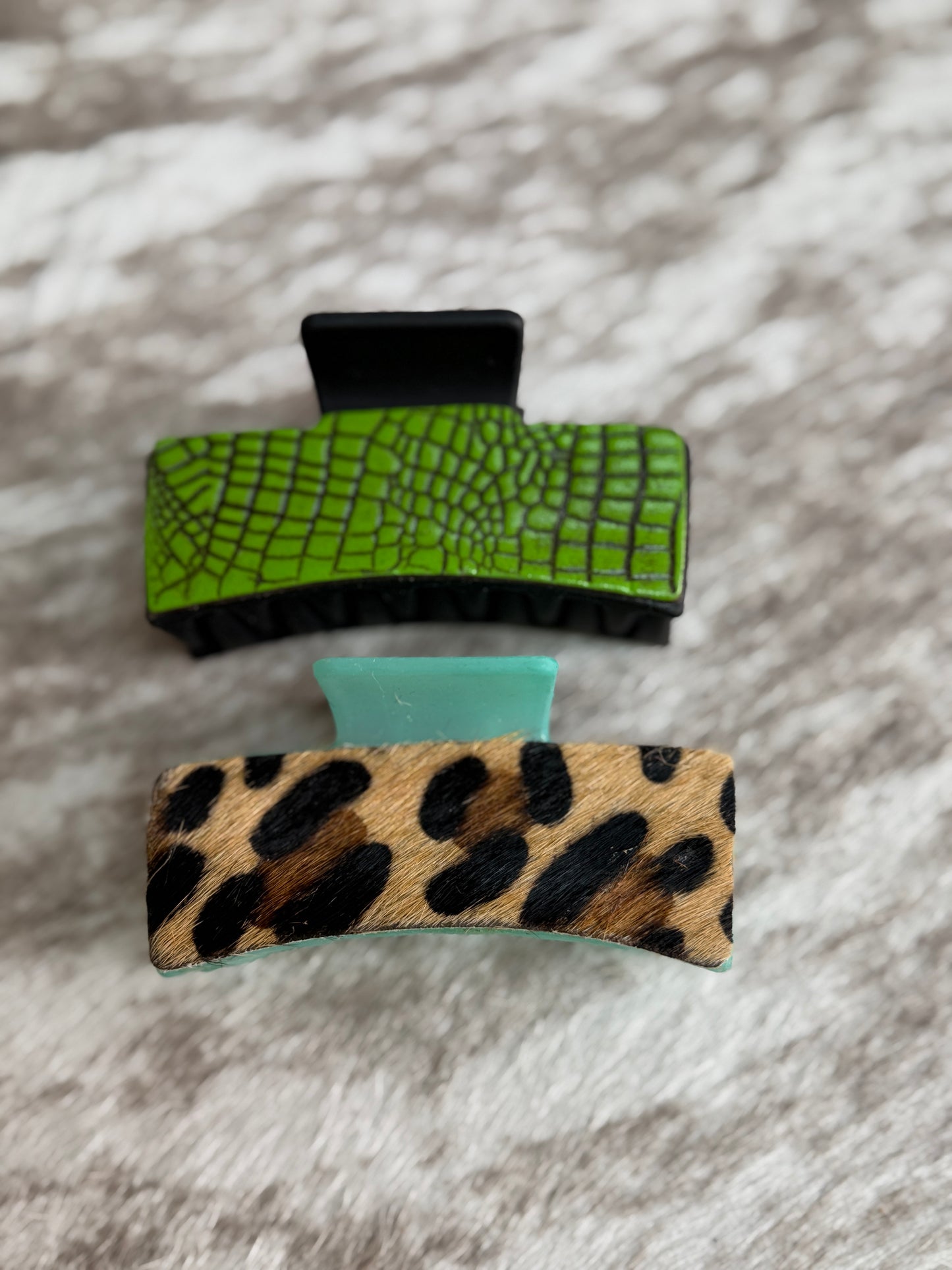 Western Genuine Leather & Cowhide Hair Clip Set (2 Pack)