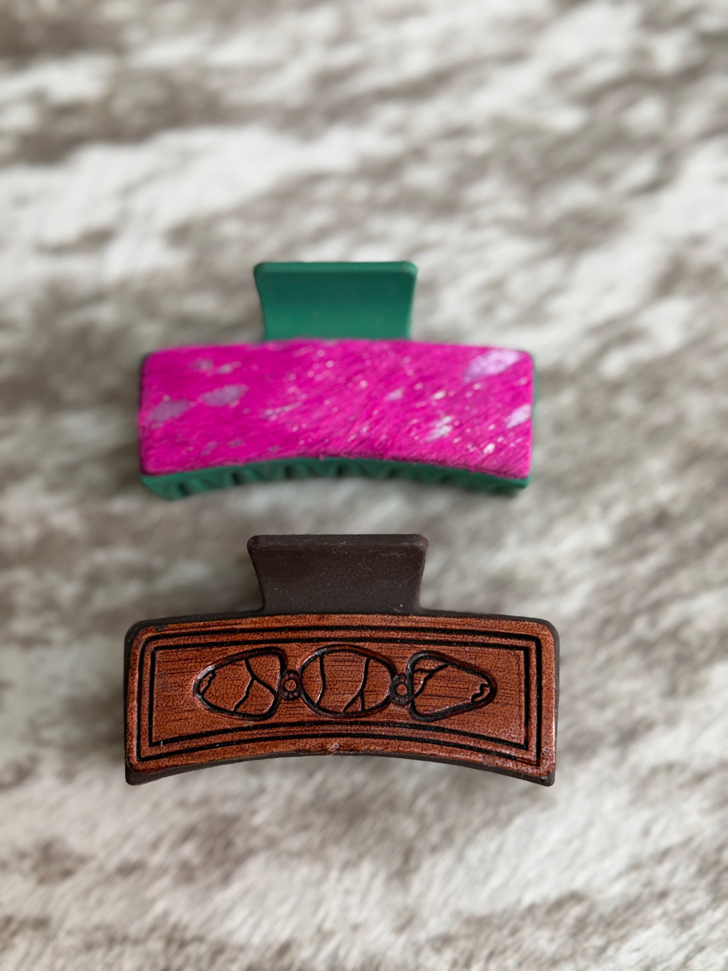 Western Genuine Leather & Cowhide Hair Clip Set (2 Pack)