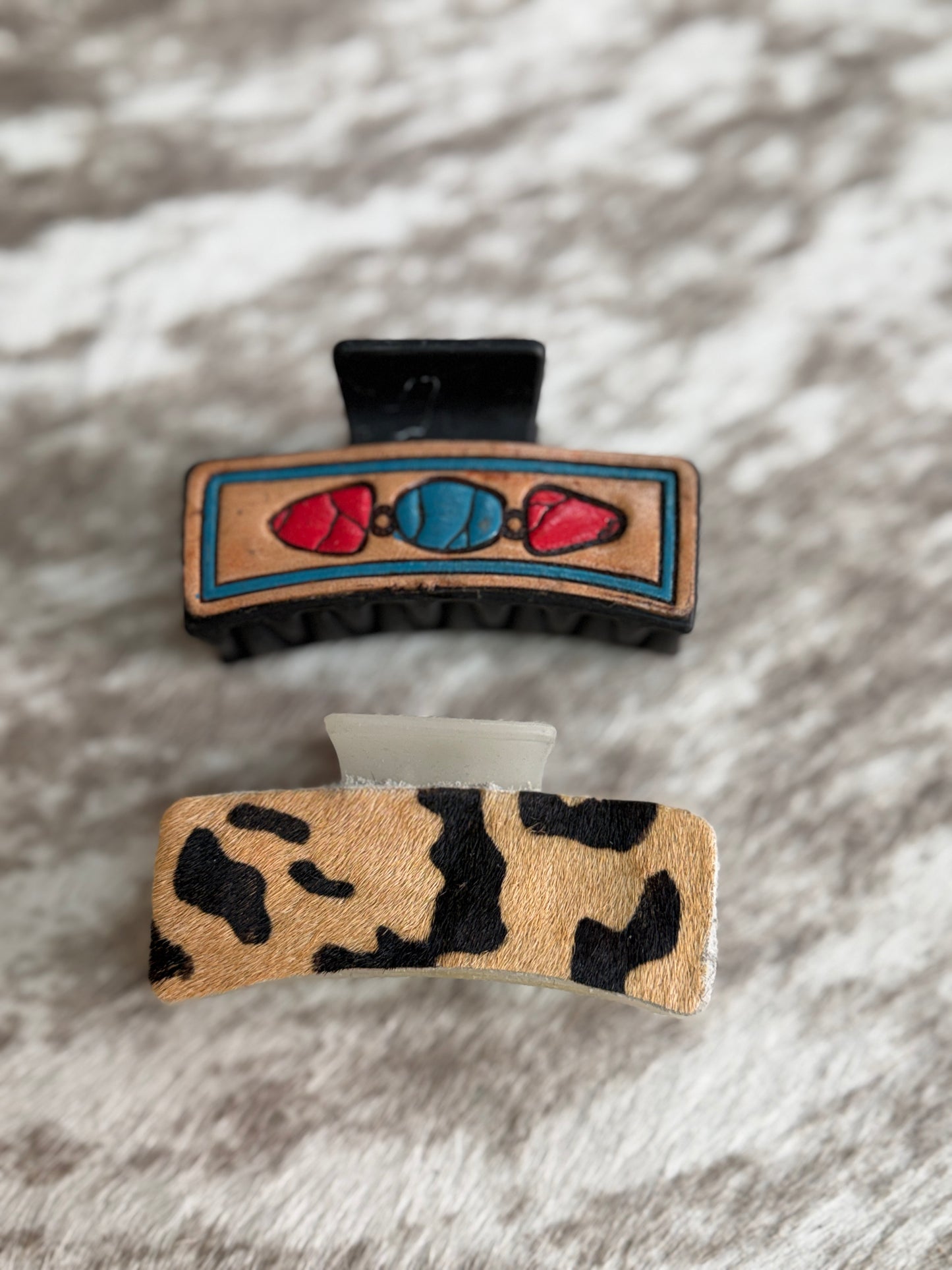 Western Genuine Leather & Cowhide Hair Clip Set (2 Pack)