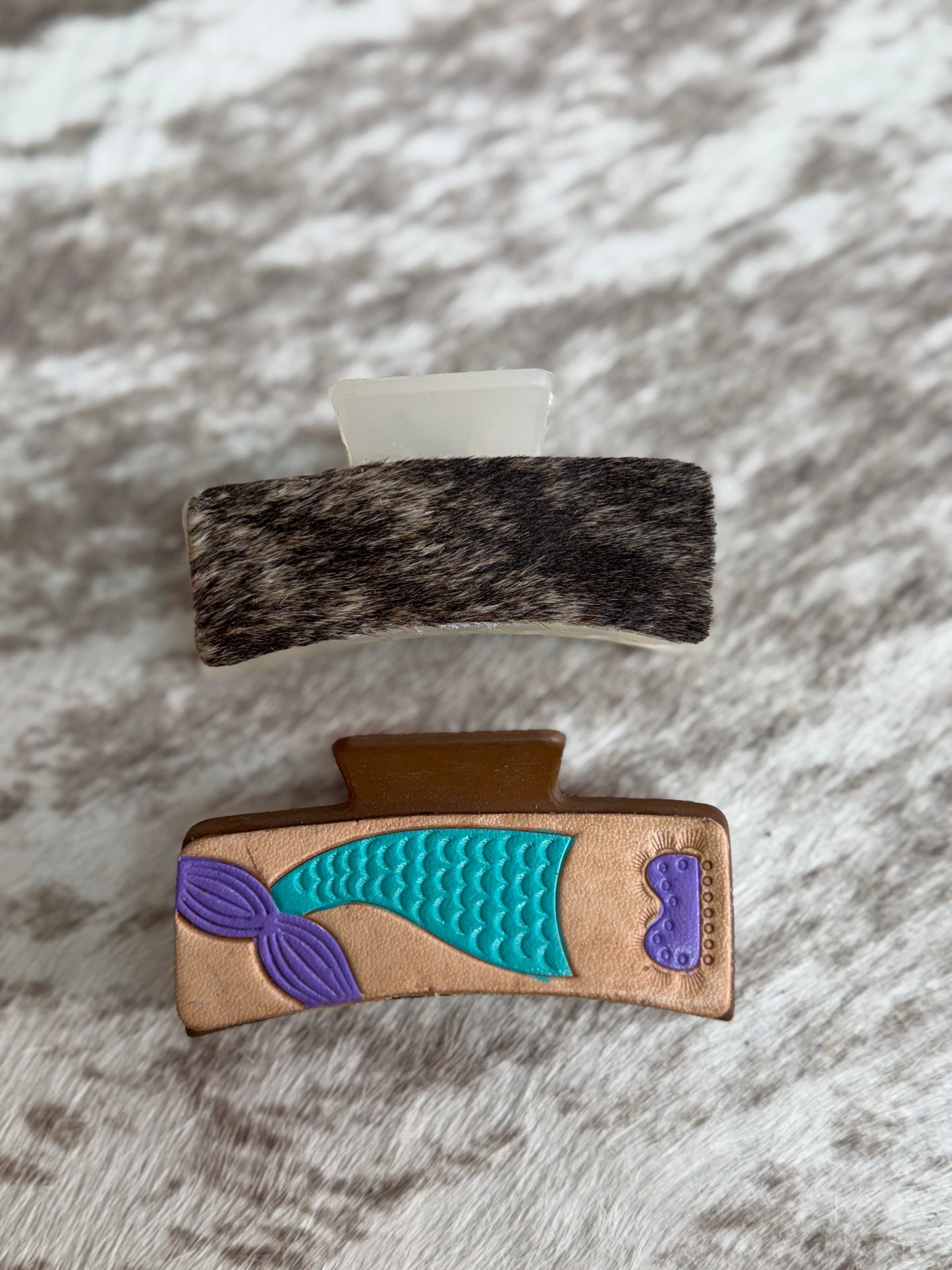 Western Genuine Leather & Cowhide Hair Clip Set (2 Pack)