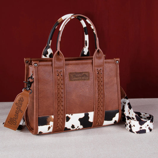 Cow Print Accented Wrangler Concealed Carry Crocodile Pattern Tote/Crossbody Bag by