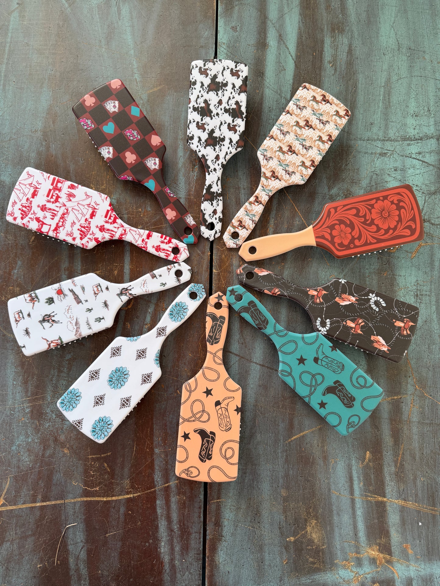 Western Printed Paddle Hair Brush
