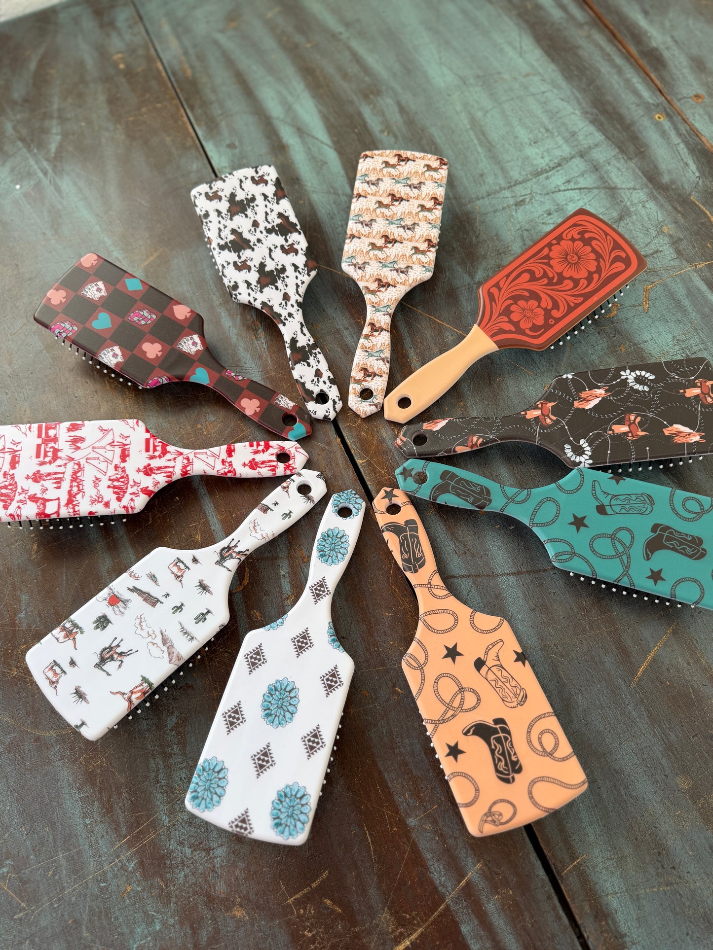 Western Printed Paddle Hair Brush