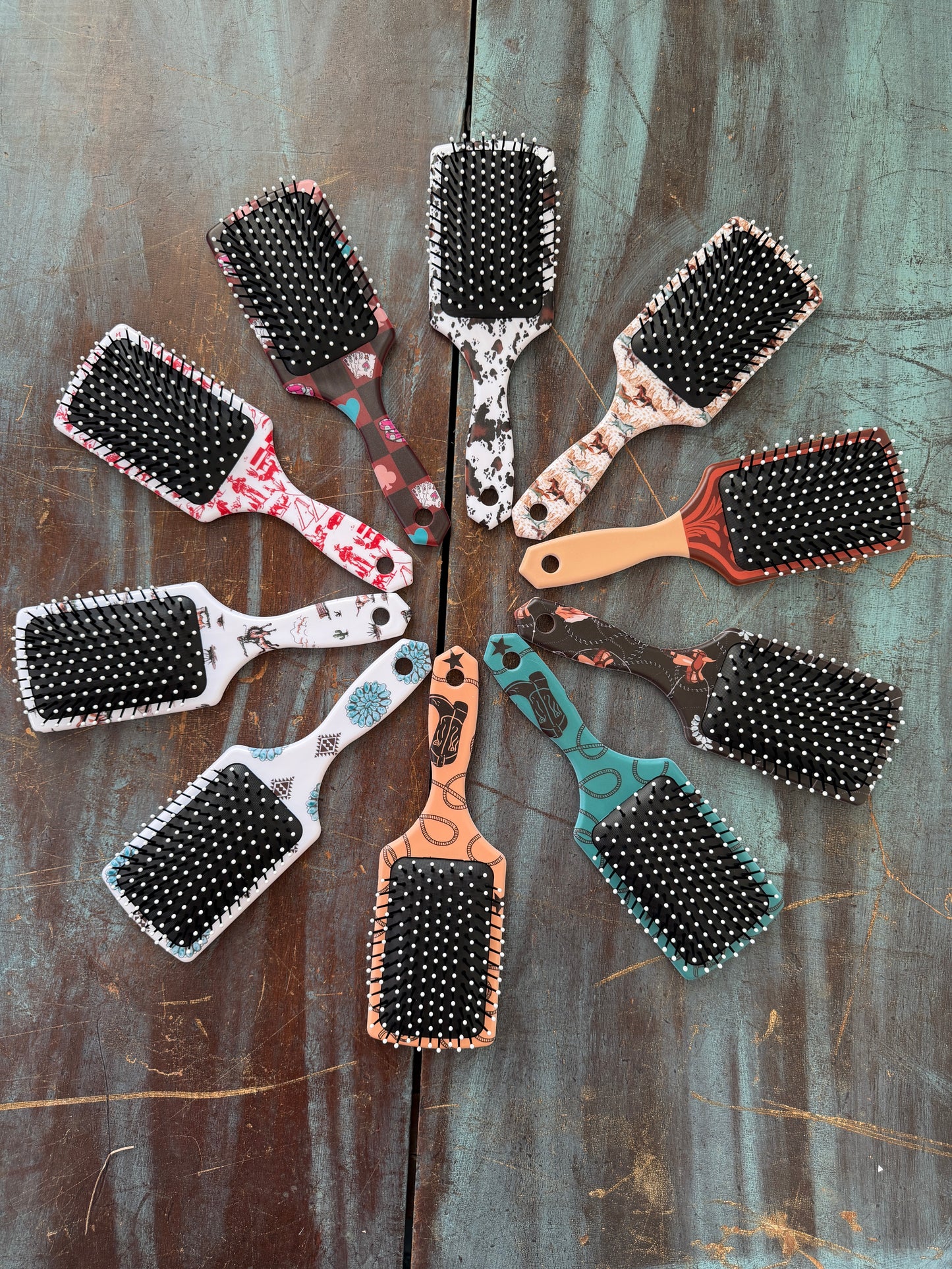 Western Printed Paddle Hair Brush