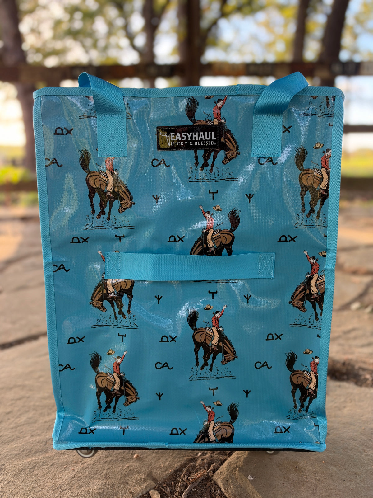 The Easy Haul Western Rolling Travel Bag – Medium Blue Cowboy