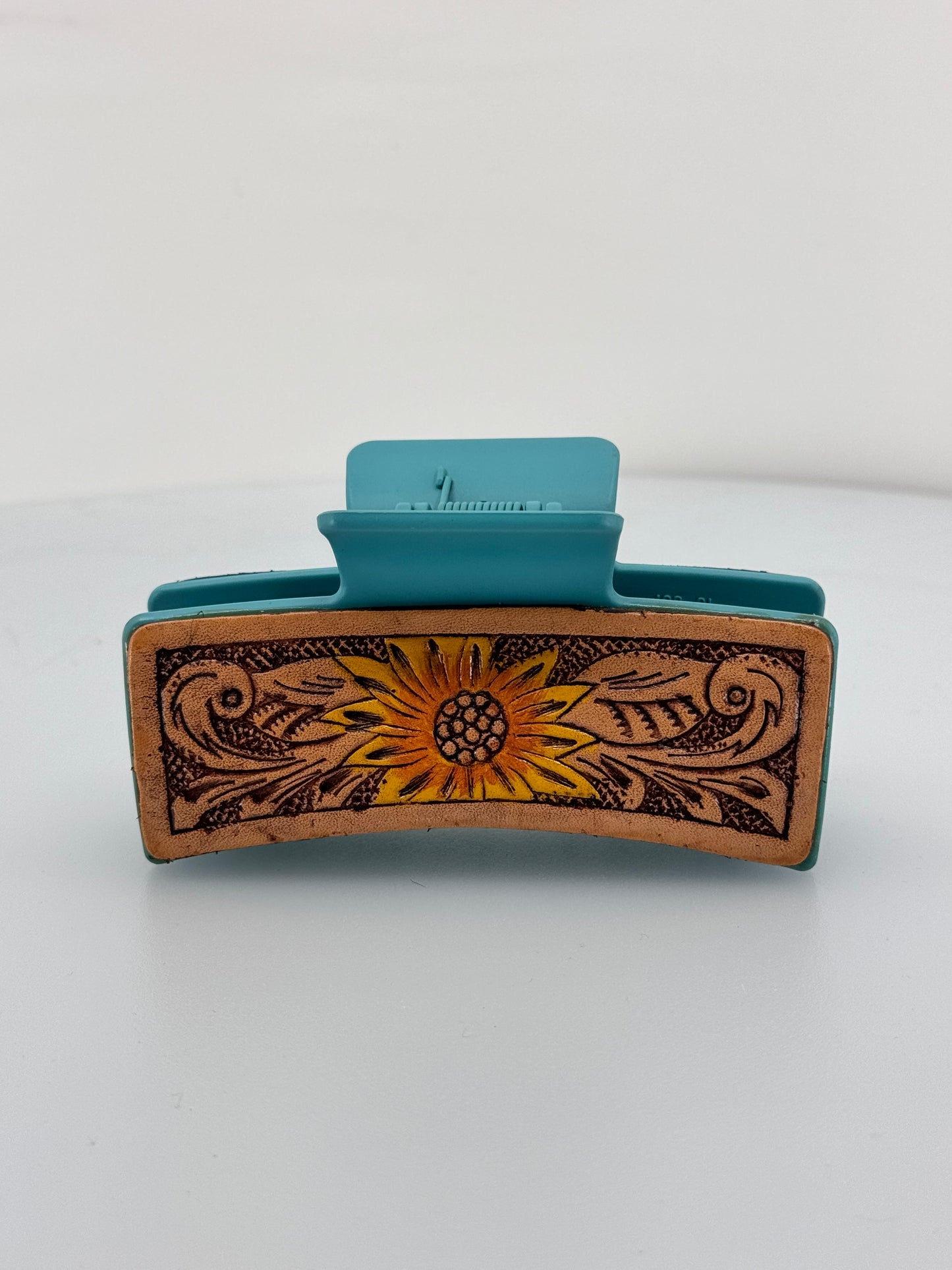 Large Leather Tooled Sunflower Hair Claw Clip