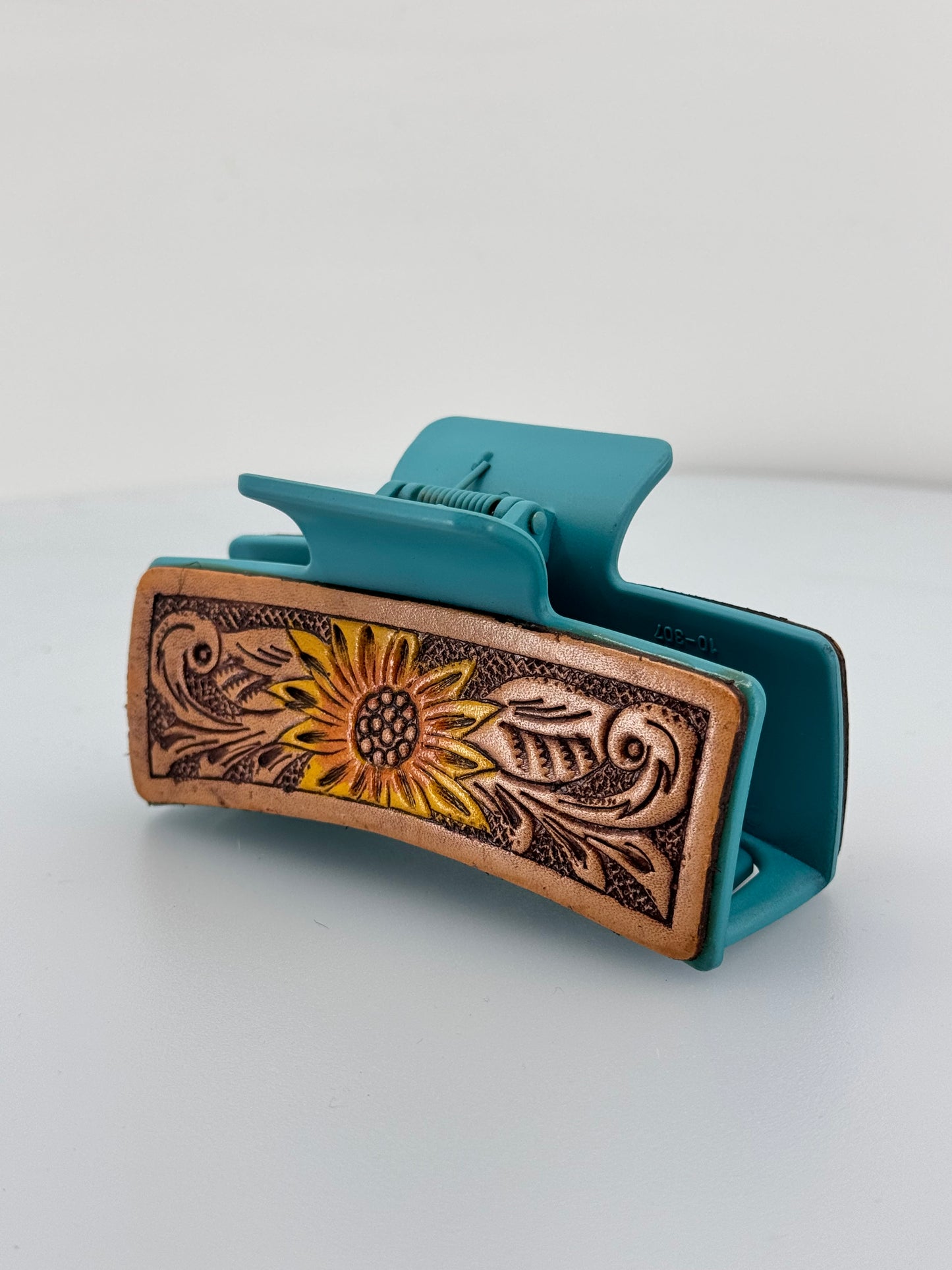 Large Leather Tooled Sunflower Hair Claw Clip