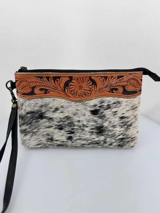 Cowhide and Leather Wristlet Clutch
