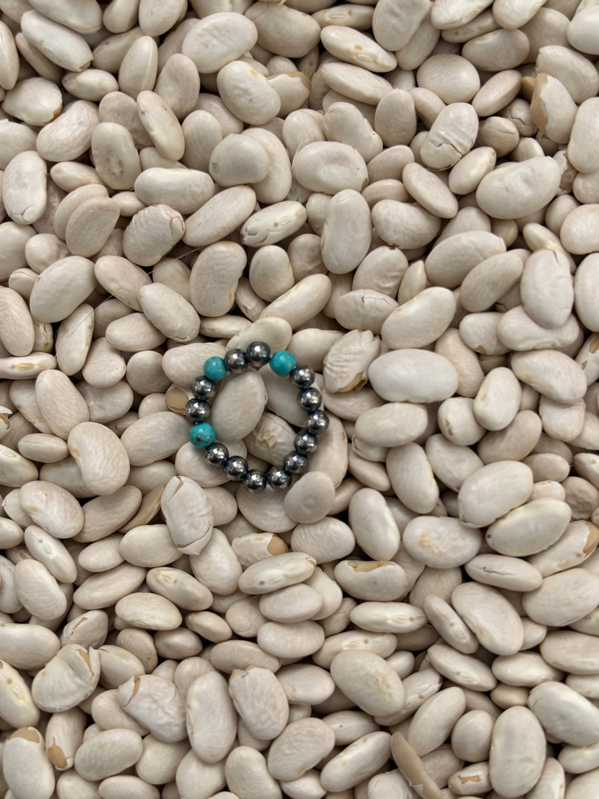 Turquoise 925 Sterling Silver Pearl Stretch Ring