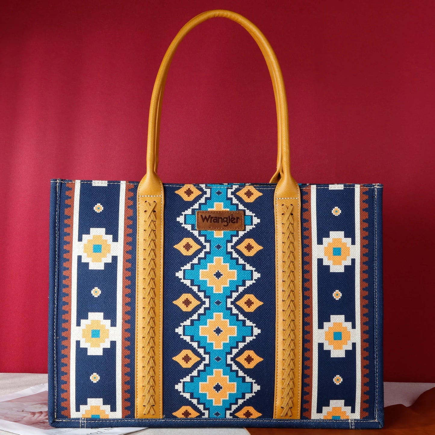 Southwestern Pattern Dual Sided Print Canvas Wide Tote