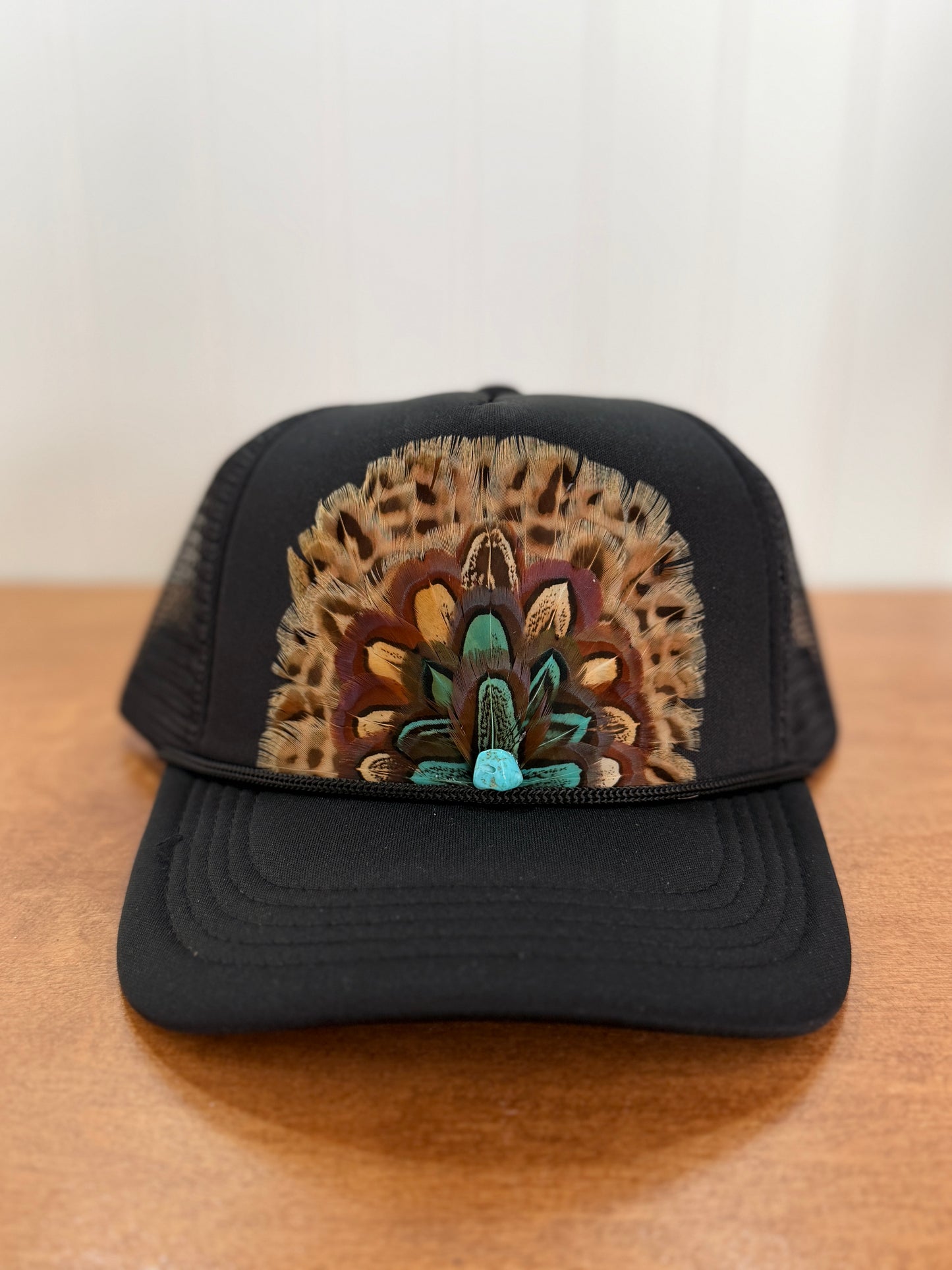 Black Feather Detailed Trucker Hat