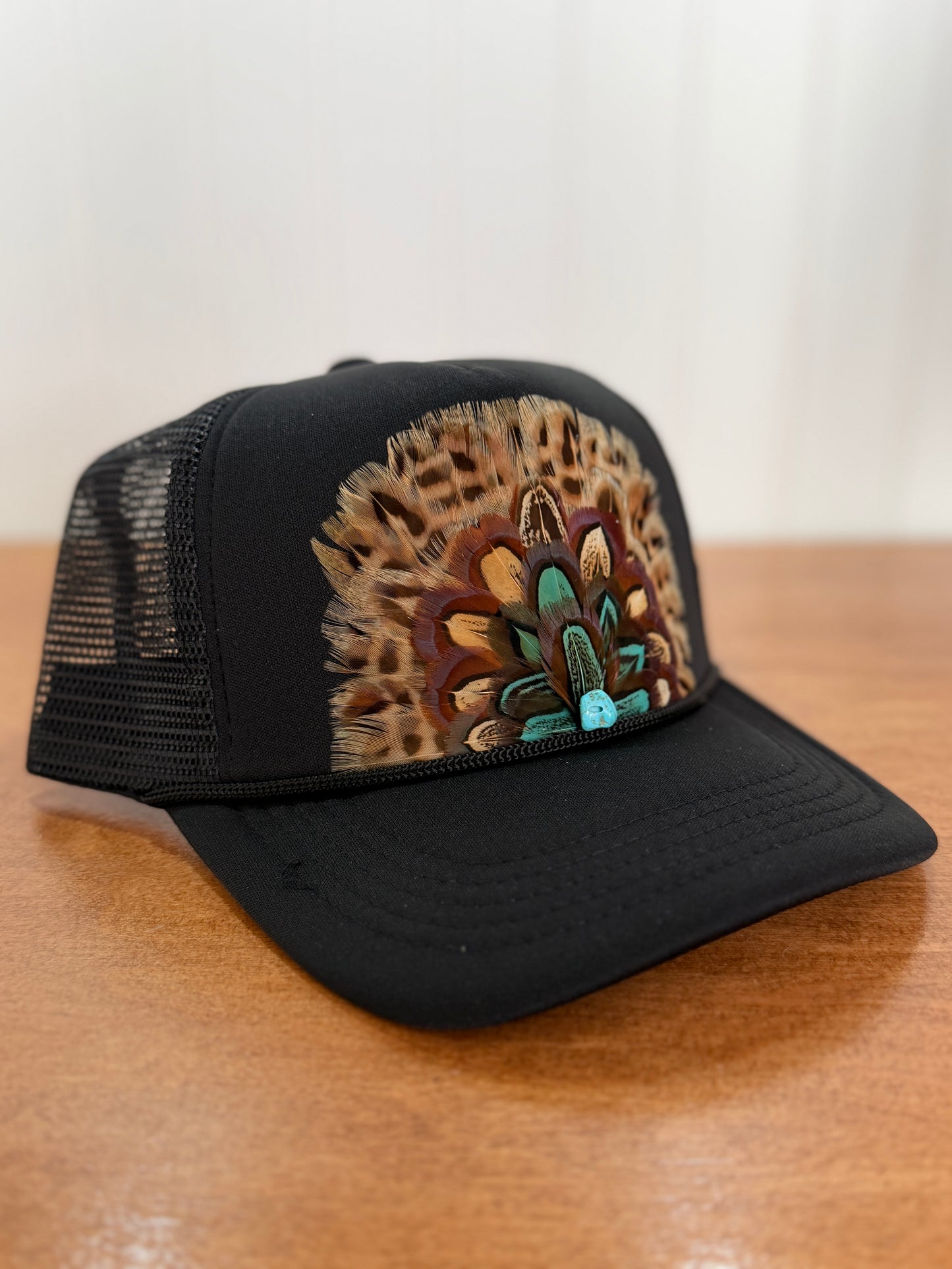 Black Feather Detailed Trucker Hat