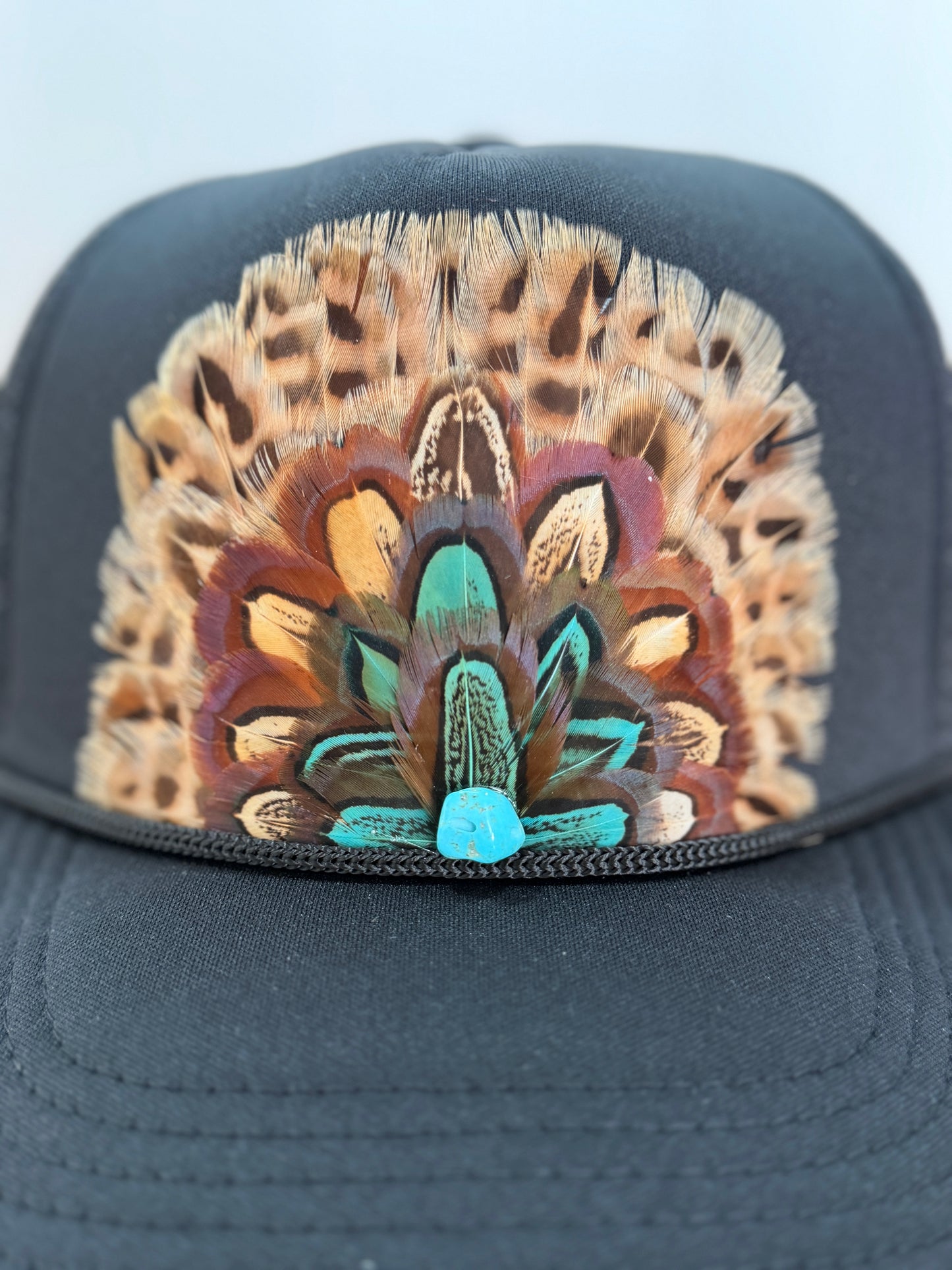 Black Feather Detailed Trucker Hat