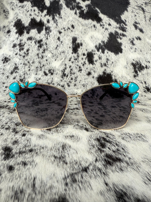 Boujee Babe Turquoise Beaded Sunglasses