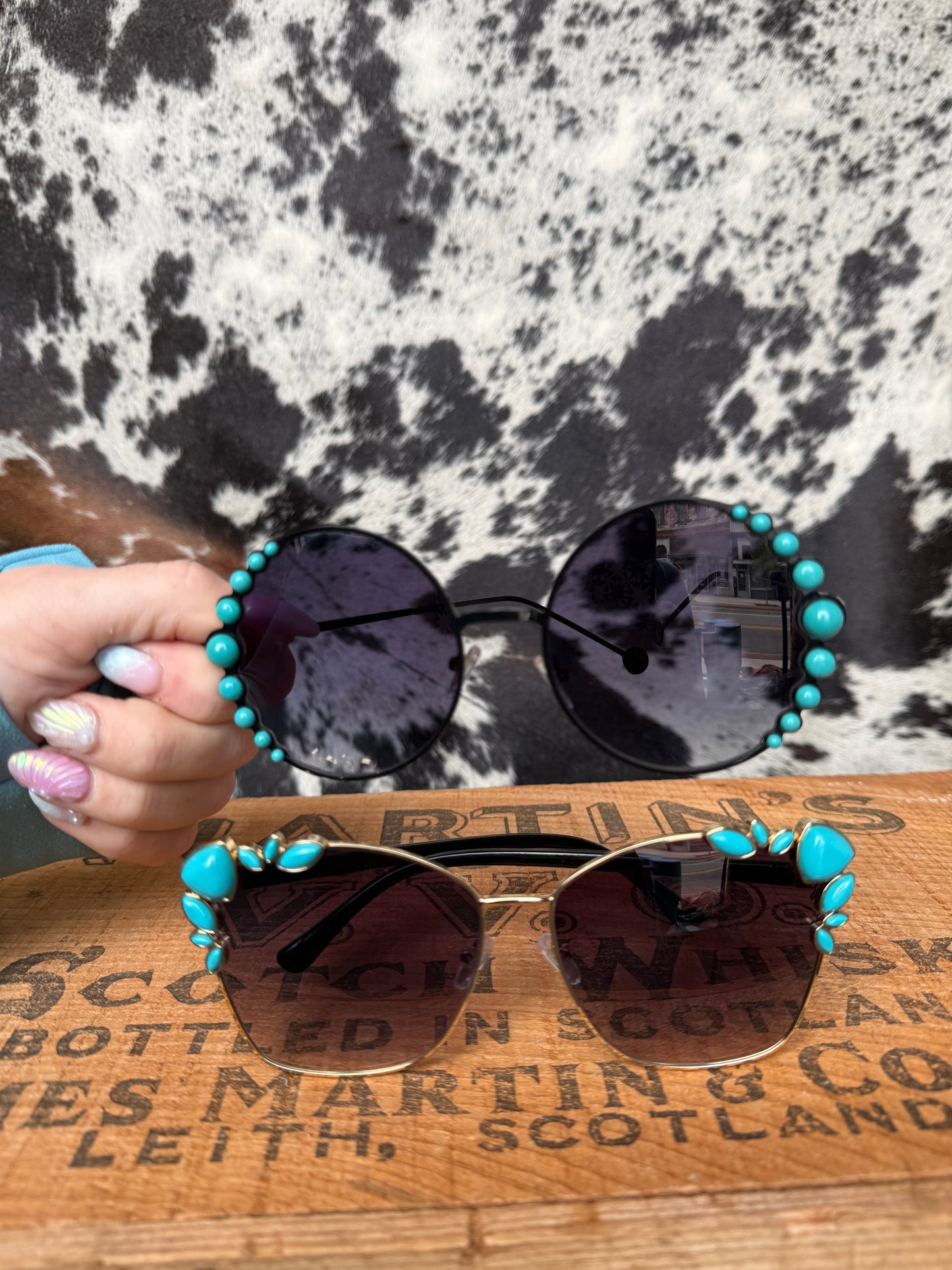 Boujee Babe Turquoise Beaded Sunglasses