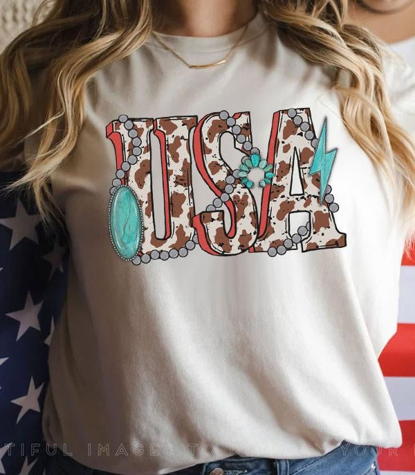 Cowprint, Turquoise, & The USA Tee