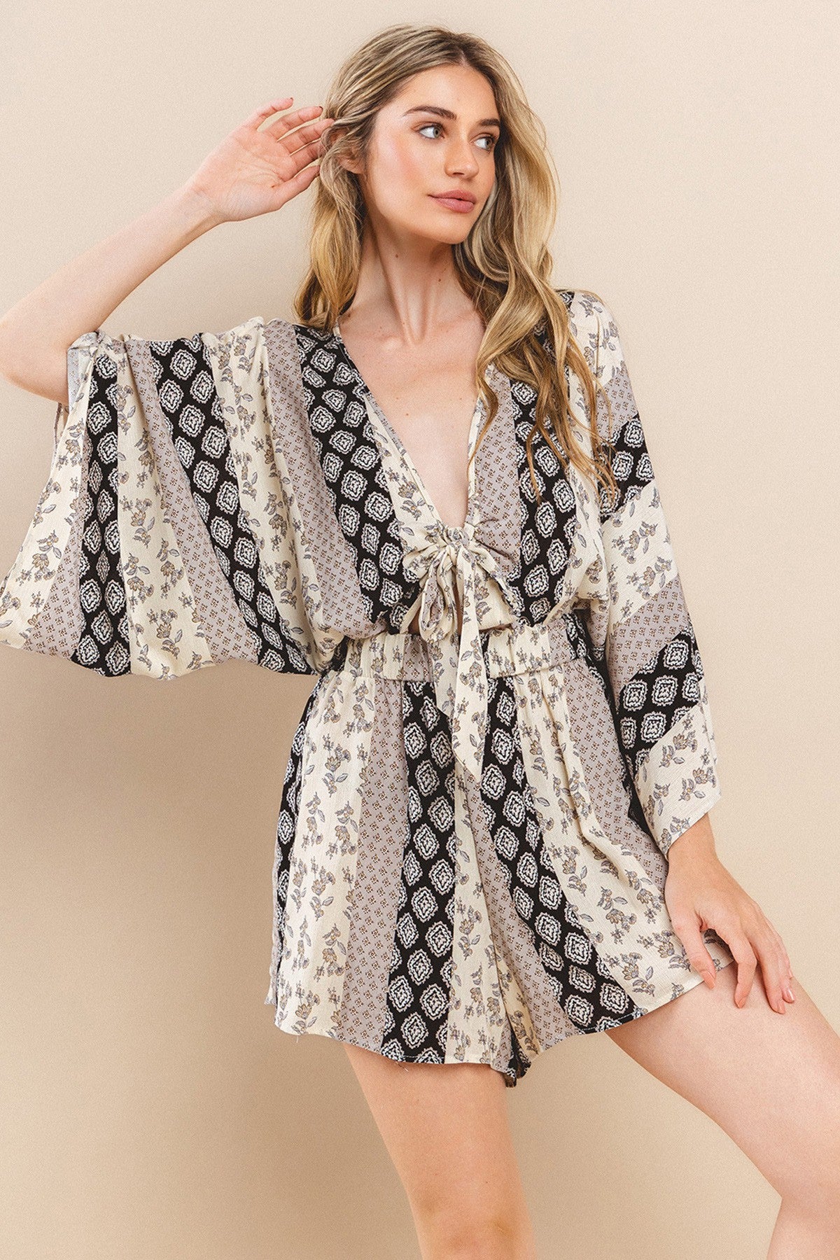 Cream Boho Paisley Print Romper