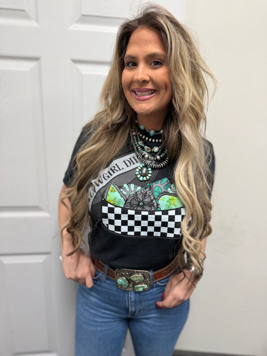 Cowgirl Drip Checkered Graphic Tee 🤍🖤💎
