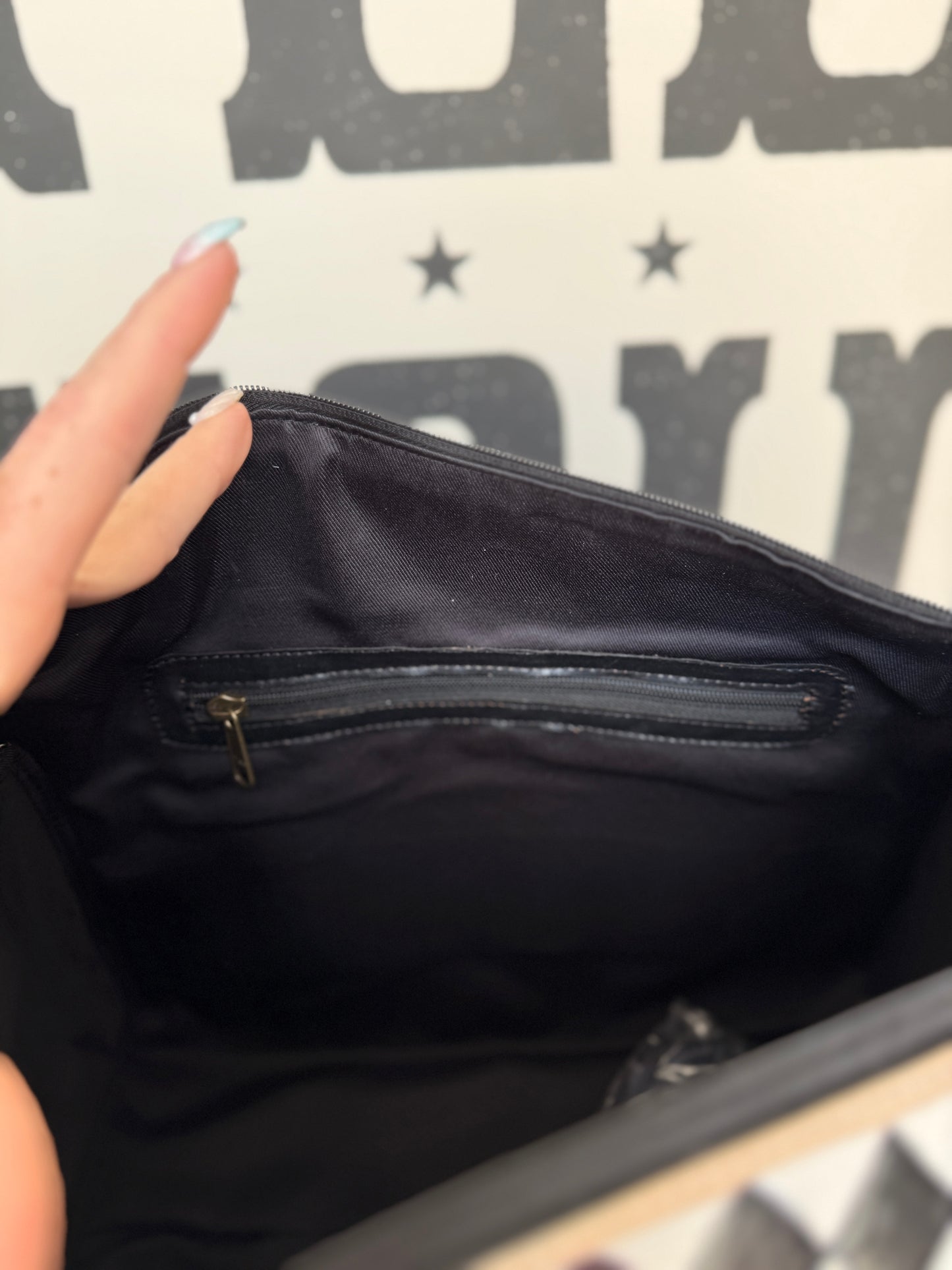 Hand-Painted Genuine Leather Black & White Checkered Speedy Style Bag