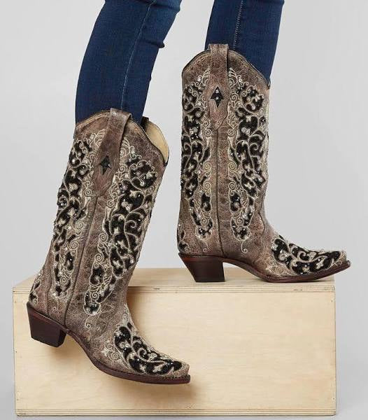 Corral Snip Toe Embroidered Black Detailed Boots