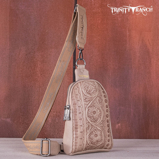 Trinity Ranch Floral Tooled Collection Sling Bag