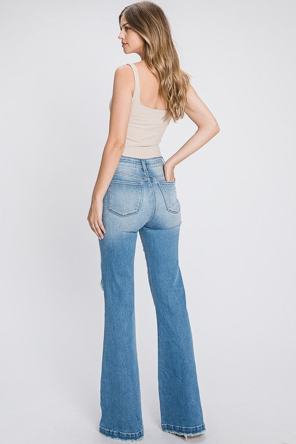 Callie Super High Rise Distressed Flare Jeans