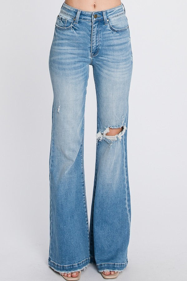 Callie Super High Rise Distressed Flare Jeans