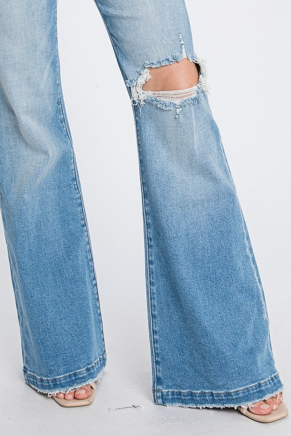 Callie Super High Rise Distressed Flare Jeans