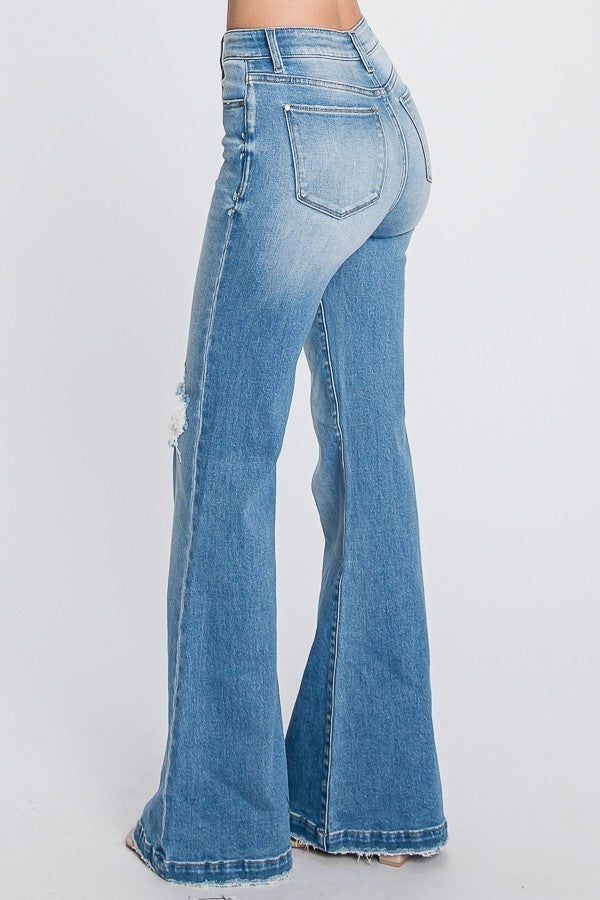 Callie Super High Rise Distressed Flare Jeans