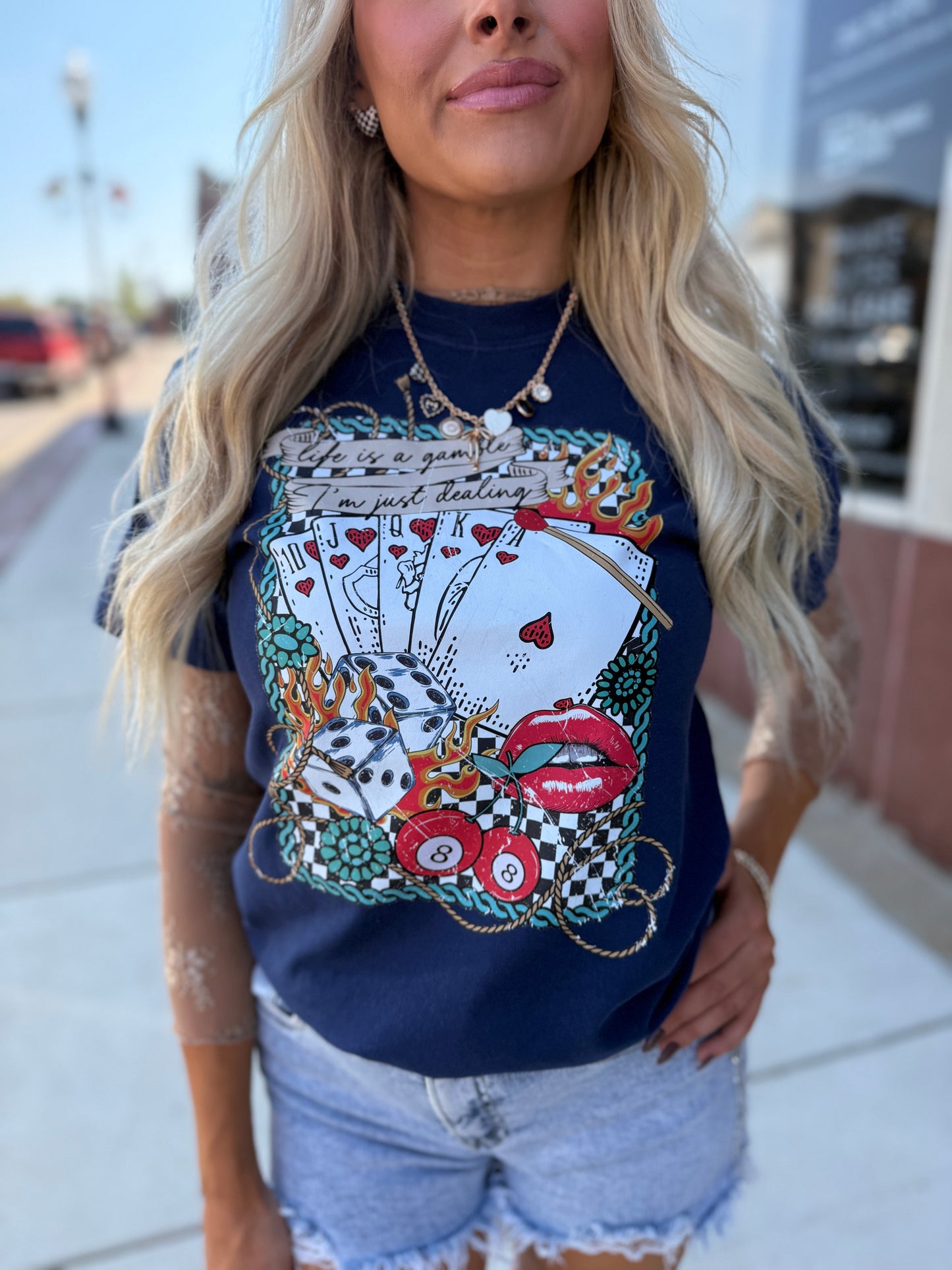 Toss The Dice Graphic Tee – Unisex Comfort Fit in Navy