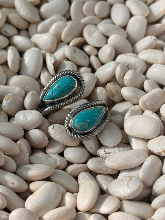 Native Made Sterling Silver Two Stone Bypass Adjustable Ring