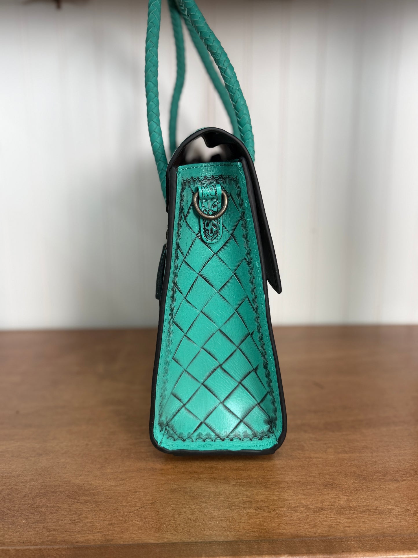 Turquoise Hand-Tooled Genuine Leather Handbag