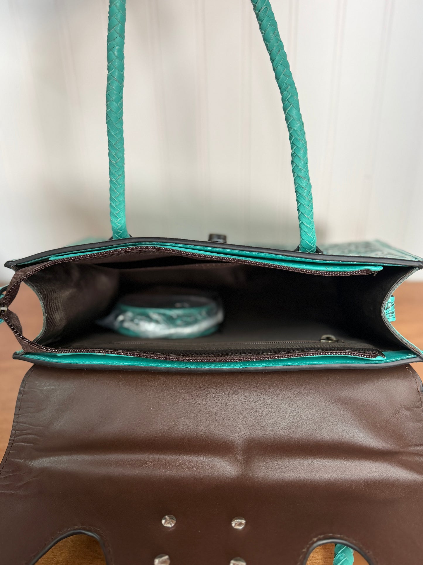 Turquoise Hand-Tooled Genuine Leather Handbag