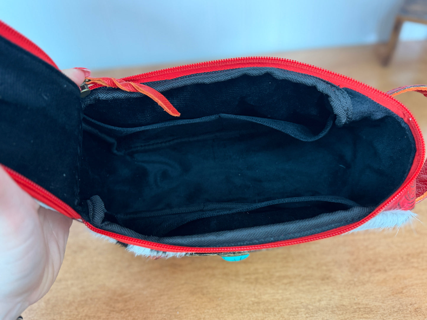 Red Tooled Leather & Cowhide Western Cosmetic Bag