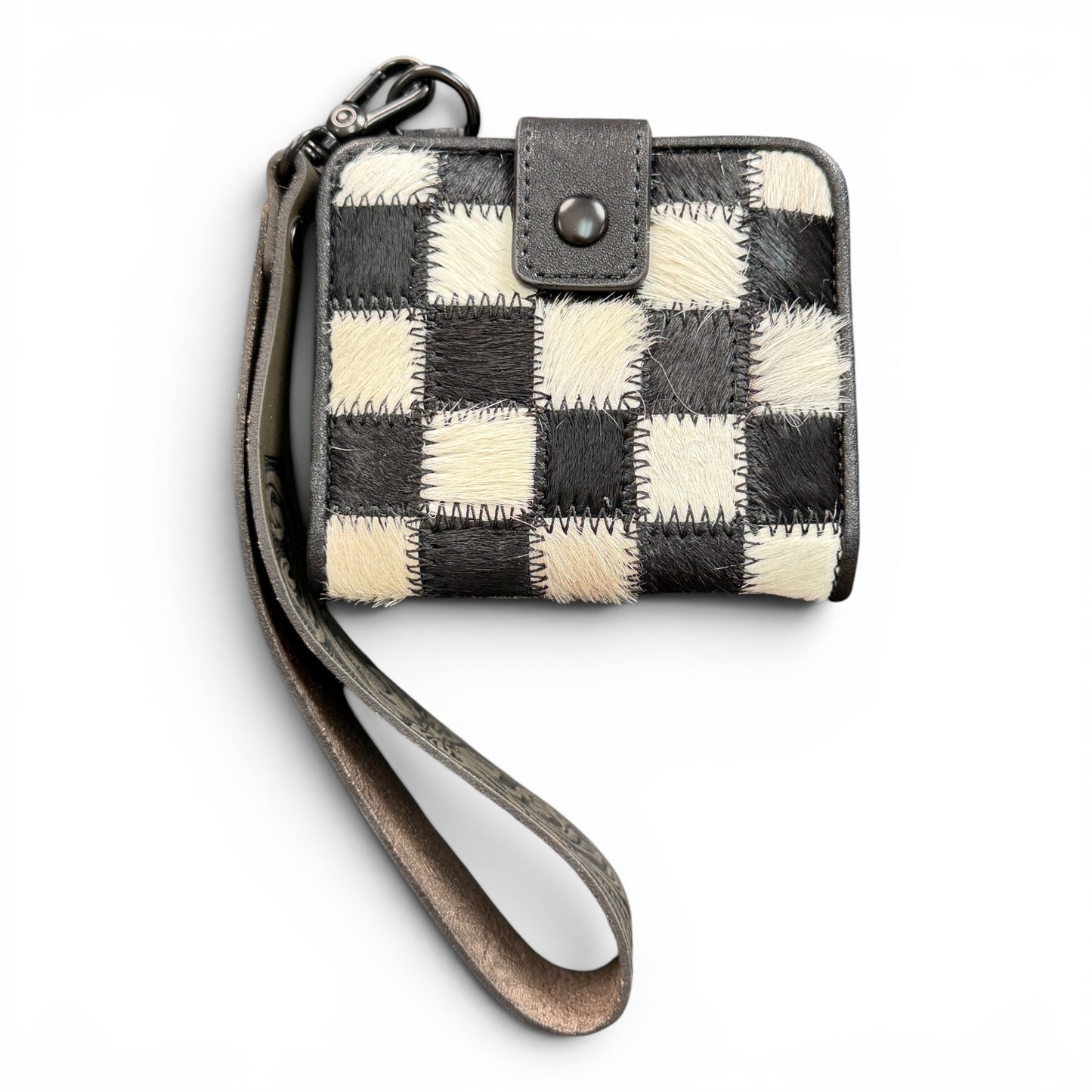 Dani Morgans Checkered Cowhide Mini Wristlet Wallet